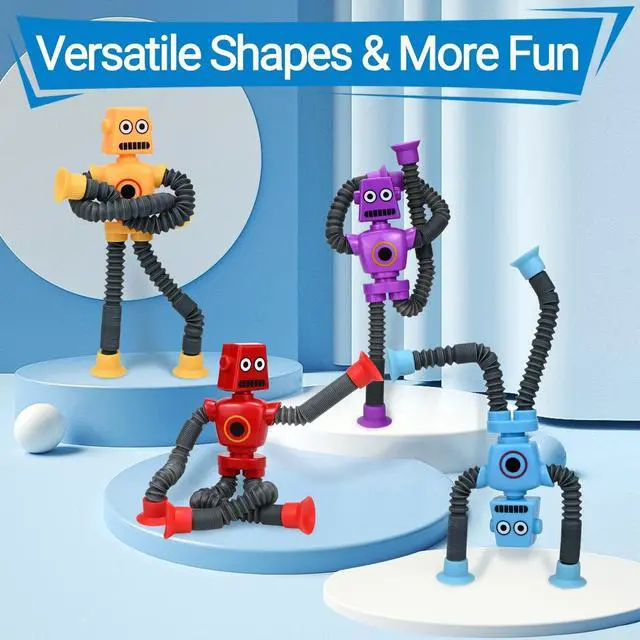 Alt view image 4 of 7 - Robot Toys (4 Pack), Telescopic Suction Cup Robots Autism Pop Tubes Sensory Fidget Toy, Gifts for Kids Toddler Age 3-6 Year Old, Boy Girl Party Favors