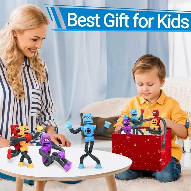 Alt view image 6 of 7 - Robot Toys (4 Pack), Telescopic Suction Cup Robots Autism Pop Tubes Sensory Fidget Toy, Gifts for Kids Toddler Age 3-6 Year Old, Boy Girl Party Favors
