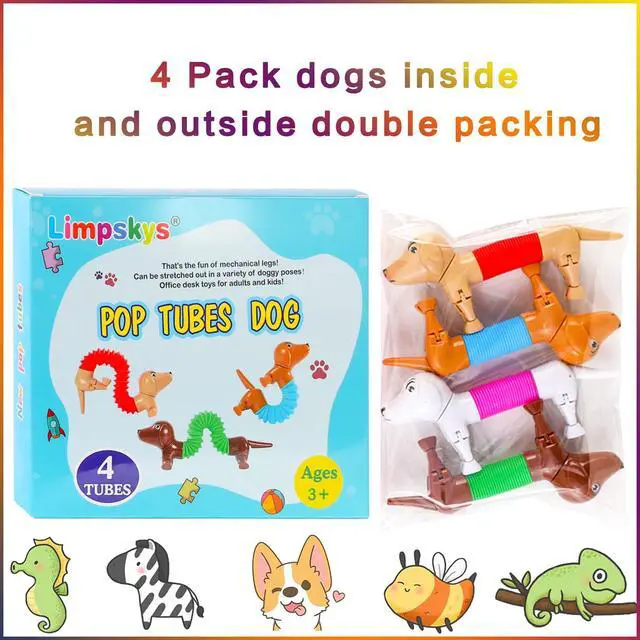 Alt view image 2 of 7 - Dog pop Tubes fidgets, Sensory Toys for Kids with Autism,Fidget Toys for Toddlers,Dog Party Favors, Stocking Stuffers for Kids4 Pack Dog