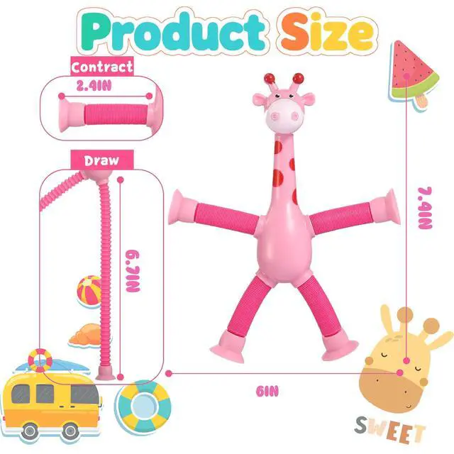 Alt view image 4 of 4 - Telescopic Suction Cup Toy, Pop Tube Sensory Fidget Toys for Autism, Airplane Travel Essentials, Educational Fidget Toys, Great Idea for Boys and Girls (6PC Giraffe)