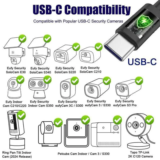 Alt view image 2 of 5 - 33FT USB C Extension Cable Replacement for Eufy Security Camera,Black