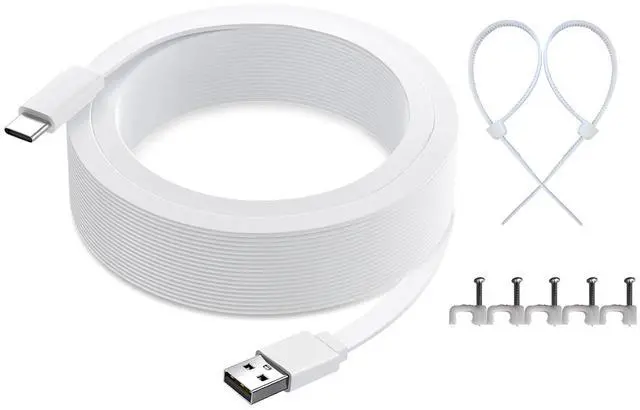 Main image of 16FT USB C Cable for Ring Spotlight Cam Plus Pro/Stick up Cam Pro/Outdoor Cam Plus Battery Charging, Flat Power Cord Long Extension, White
