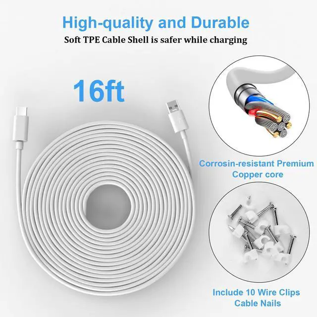 Alt view image 6 of 7 - 16FT USB C Cable,5M Long Power Extension Cord White