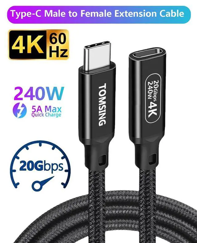 Alt view image 2 of 7 - USB C Extension Cable 20Gbps 4K@60HZ,3.3FTUSB 3.2 Type C Male to Female Extension Charging & Sync for Smartphone,Tablets,Laptops PlayStation, Xbox,Printer, Camera and More