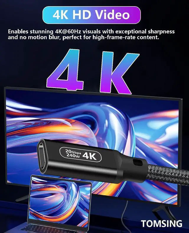 Alt view image 5 of 7 - USB C Extension Cable 20Gbps 4K@60HZ,3.3FTUSB 3.2 Type C Male to Female Extension Charging & Sync for Smartphone,Tablets,Laptops PlayStation, Xbox,Printer, Camera and More