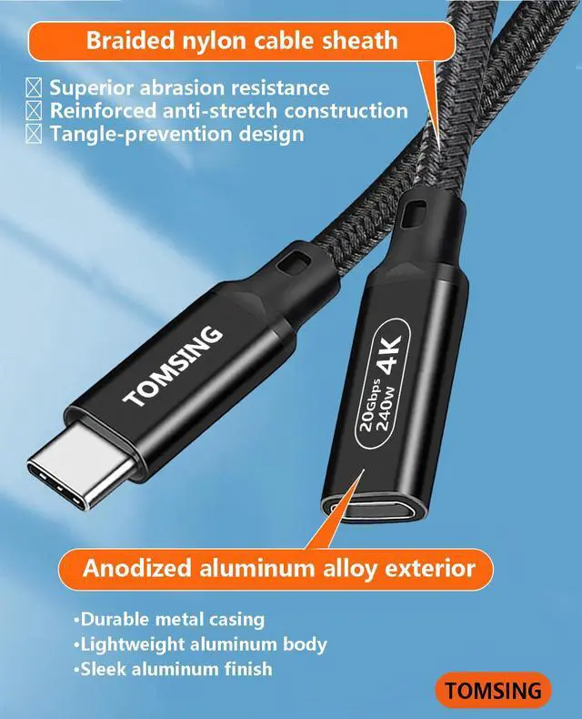 Alt view image 7 of 7 - USB C Extension Cable 20Gbps 4K@60HZ,3.3FTUSB 3.2 Type C Male to Female Extension Charging & Sync for Smartphone,Tablets,Laptops PlayStation, Xbox,Printer, Camera and More