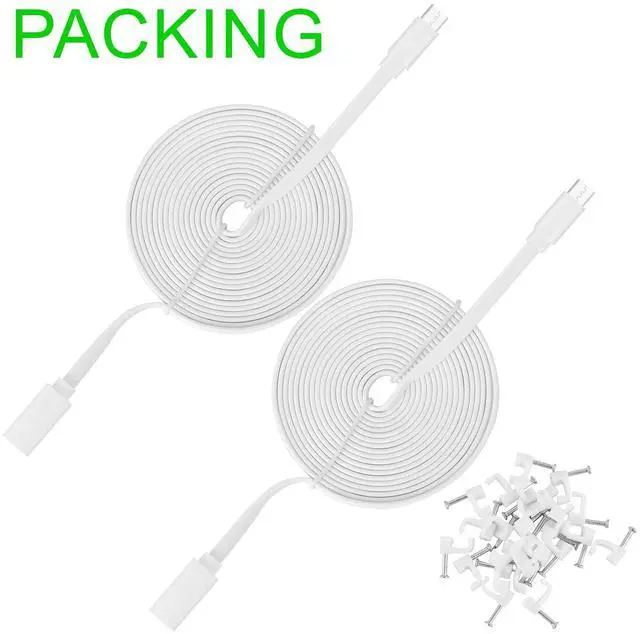 Alt view image 6 of 7 - 2Pack 10ft/3m Micro USB Extension Cable Compatible with Wyze Cam V4,Wyze Cam OG,WYZE Cam Pan,Wyze Cam V3,Zmodo,Kasa Camera EC60,KC100,KC400,Male to Female Extender Cord,Flat Charging Cable