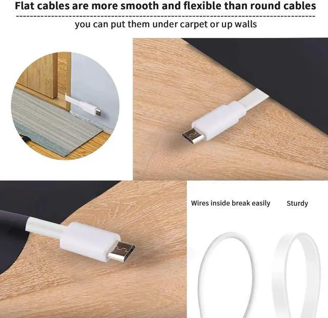 Alt view image 5 of 7 - 2Pack 10ft/3m Micro USB Extension Cable Compatible with Wyze Cam V4,Wyze Cam OG,WYZE Cam Pan,Wyze Cam V3,Zmodo,Kasa Camera EC60,KC100,KC400,Male to Female Extender Cord,Flat Charging Cable