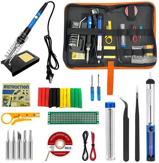 Main image of Soldering Iron Kit, 21-in-1 with Adjustable Temperature, 5 Soldering Tips, 60W Soldering Iron, Solder Wire, Desoldering Pump, Stand - A Welding for Electronic Hobbyist DIY with 110V US Plug