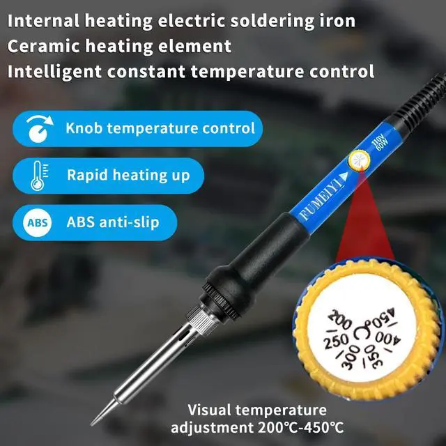 Alt view image 6 of 6 - Soldering Iron Kit, 21-in-1 with Adjustable Temperature, 5 Soldering Tips, 60W Soldering Iron, Solder Wire, Desoldering Pump, Stand - A Welding for Electronic Hobbyist DIY with 110V US Plug