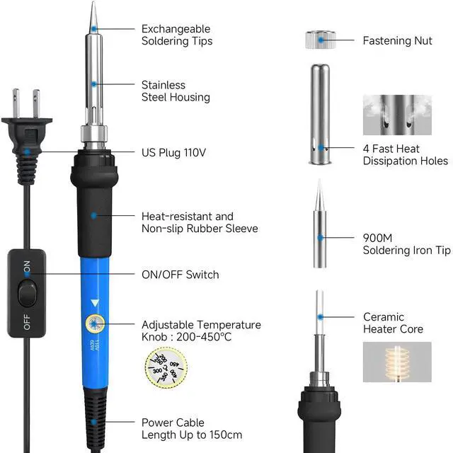 Alt view image 2 of 7 - 60W Soldering Iron Kit, 110V Soldering Iron Adjustable Temperature