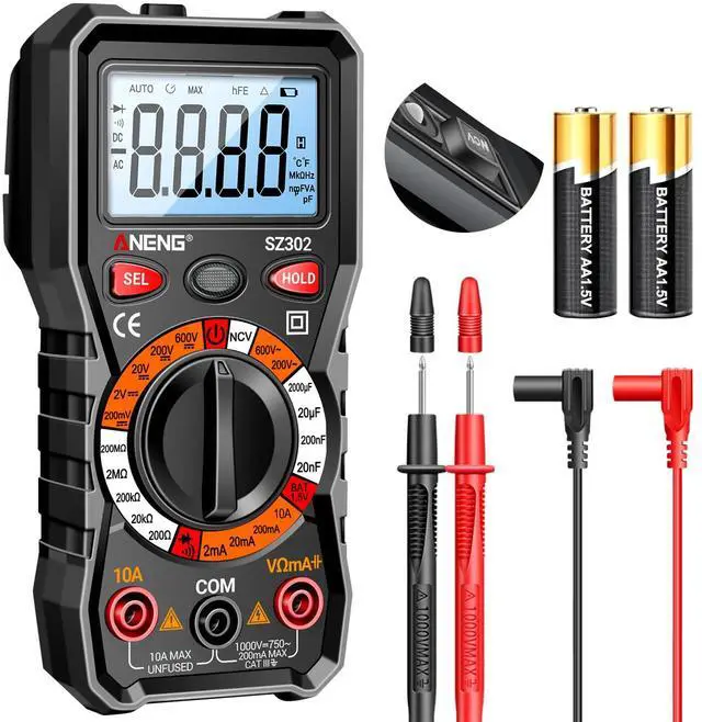 Main image of Multimeter with Backlit LCD,Ohm Volt Amp Meter,Non Contact Voltage Tester Measures DC AC Voltage,Current,NCV,Resistance,Capacitance,Diodes,Flashlight Electric Tools for Automotive Battery Test