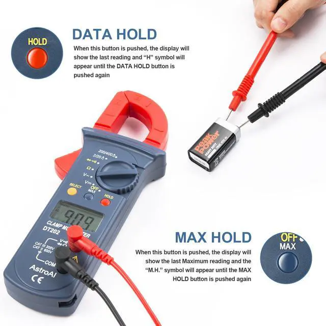 Alt view image 6 of 7 - Digital Clamp Meter 2000 Counts, Multimeter Amp Meter with Auto Ranging; Measures Voltage Tester, AC Current, Resistance, Continuity; Tests Diodes