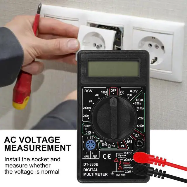Alt view image 6 of 6 - DT-830D Digital Multimeter with Buzzer Square Wave Output Voltage Ampere Ohm Tester Probe DC AC LCD Overload Protection