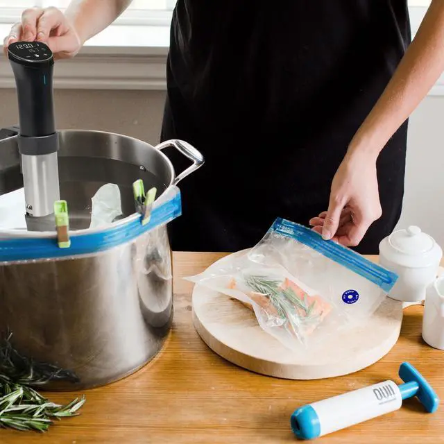 Alt view image 2 of 7 - Sous Vide Bags for Joule and Anova Cooker - 20 Pieces Kit with Vacuum Sealer Bags, Hand Pump, Clips - 3 Bag Sizes, Food Storage, Meal Prep - Fits Any Sous Vide Cooking Machine