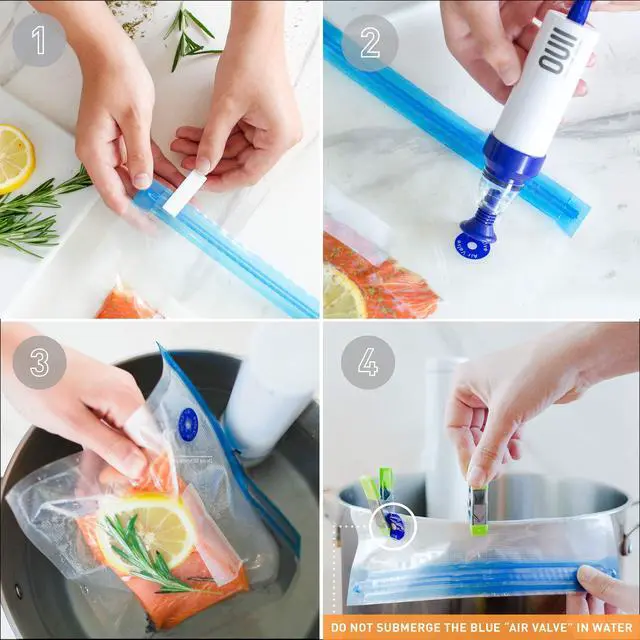 Alt view image 5 of 7 - Sous Vide Bags for Joule and Anova Cooker - 20 Pieces Kit with Vacuum Sealer Bags, Hand Pump, Clips - 3 Bag Sizes, Food Storage, Meal Prep - Fits Any Sous Vide Cooking Machine