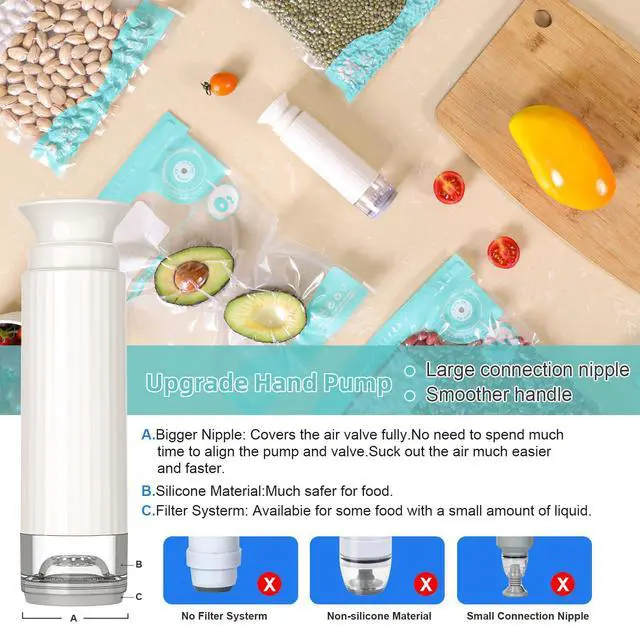Alt view image 2 of 6 - Manual Vacuum Seal Pump for Food Storage, Food Saver Vacuum Sealer Handheld for Sous Vide Bags & Vacuum Containers, Jar Vacuum Sealer for Wide & Regular Mouth Mason Jars (Only Pump)