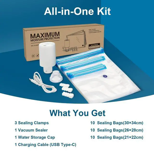 Alt view image 4 of 7 - 30pcs Vacuum Sealer Kit, Durable/Airtight Food & 3D Printer Filament Storage, with 60KPA Auto Pump & Clips for Cooking/Freezing/Travel/Filament Dry, Compression Storage