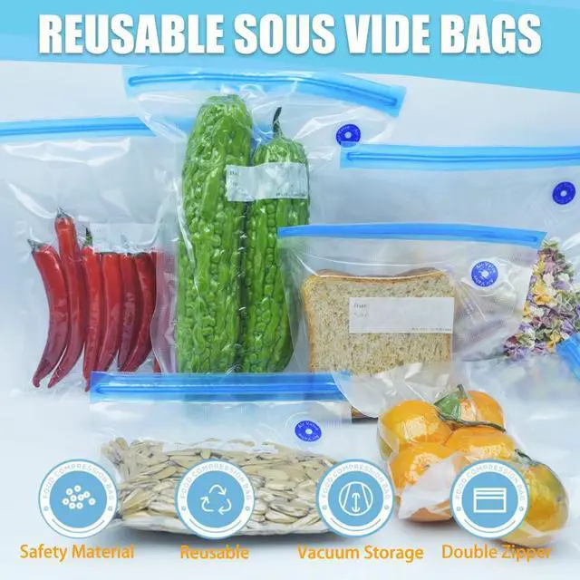 Alt view image 3 of 7 - Super Large Sous Vide Bags15pcs kit,BPA Free Reusable Vacuum Sealer Bags and 2pcs Sealing Clips for Food Storage and Sous Vide Cooking(11.8x13.4in/30x34cm)