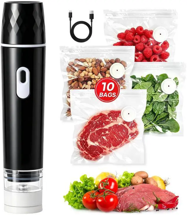 Main image of Compact Vacuum Sealer for food, with 10 Reusable Vacuum Bags