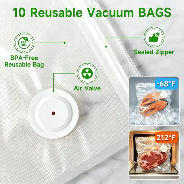 Alt view image 2 of 7 - Compact Vacuum Sealer for food, with 10 Reusable Vacuum Bags