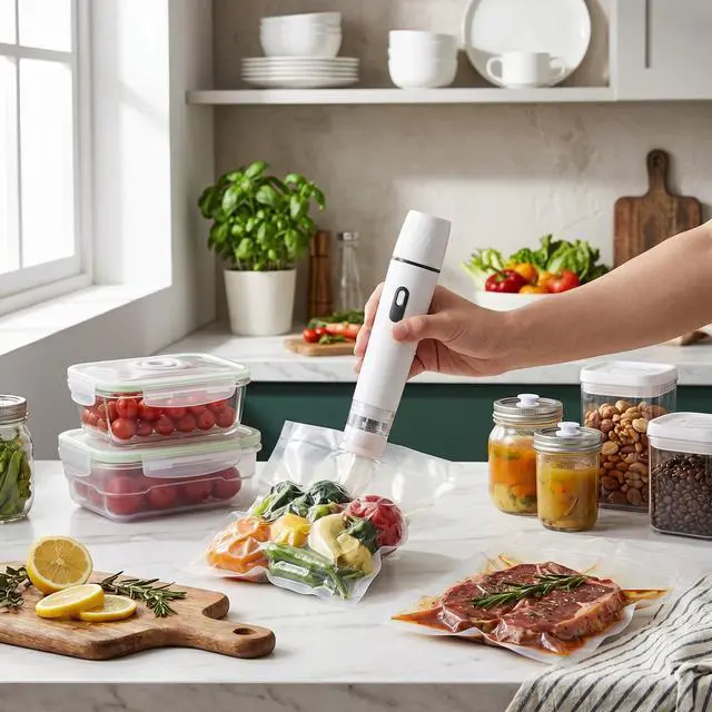 Alt view image 5 of 7 - Electric Vacuum Sealer Cordless Rechargeable Handheld Food Preserver with 60KPa Suction Power for Kitchen Storage White
