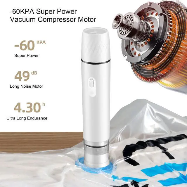 Alt view image 7 of 7 - Electric Vacuum Sealer Cordless Rechargeable Handheld Food Preserver with 60KPa Suction Power for Kitchen Storage White