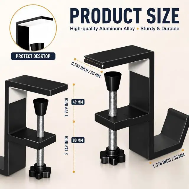 Alt view image 2 of 7 - Headphone Stand - Aluminum Alloy Headphone Holder, Under Headset Stand for Desk Fit for PC Gaming Headset Hanger Hook Suitable for Office, Computer, Student Class Desk, Handmade Creator Table