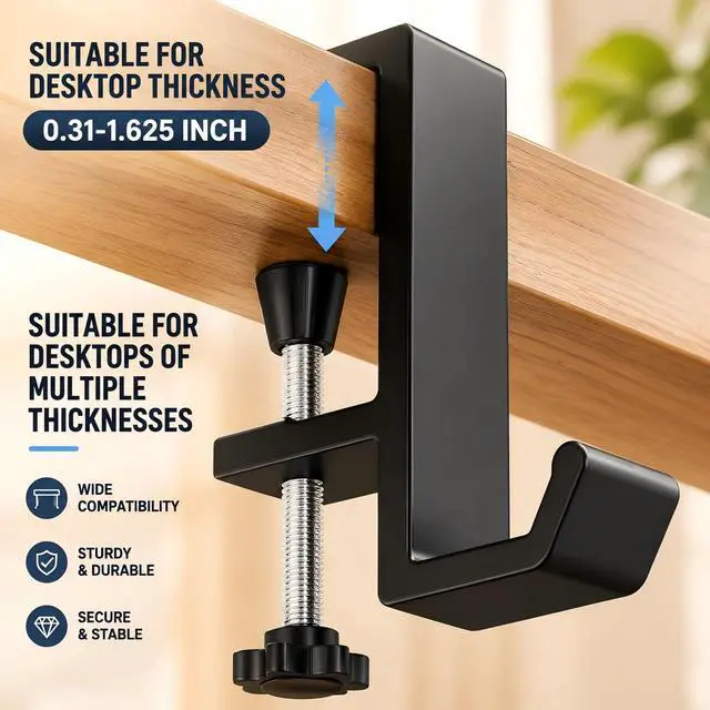 Alt view image 4 of 7 - Headphone Stand - Aluminum Alloy Headphone Holder, Under Headset Stand for Desk Fit for PC Gaming Headset Hanger Hook Suitable for Office, Computer, Student Class Desk, Handmade Creator Table