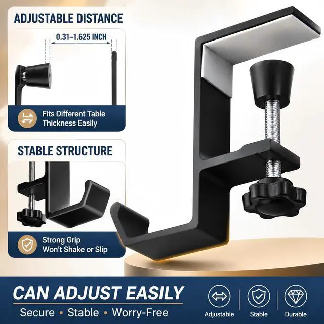 Alt view image 7 of 7 - Headphone Stand - Aluminum Alloy Headphone Holder, Under Headset Stand for Desk Fit for PC Gaming Headset Hanger Hook Suitable for Office, Computer, Student Class Desk, Handmade Creator Table