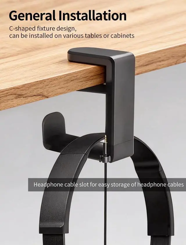 Alt view image 3 of 7 - Headphone HookHeadphone StandPC Gaming Headset Holder for DeskDesk Headphone HangerDesk Hook with 360-Degree Adjustable Rotation