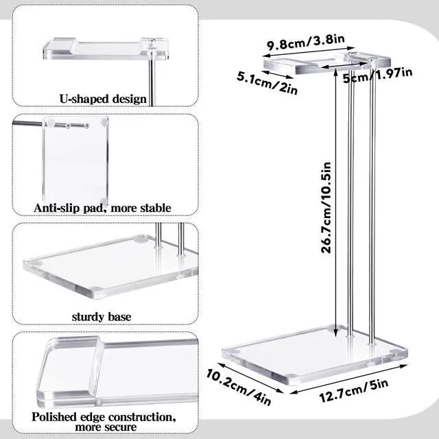 Alt view image 2 of 7 - Acrylic Headphone Stand Headset Holder for Desk, Clear Acrylic Gaming Headset Stand Universal Headphone Holder for Desktop Display Office Accessories, with Metal Hardware(Rectangle)