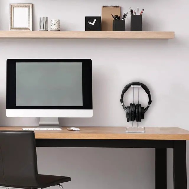 Alt view image 5 of 7 - Acrylic Headphone Stand Headset Holder for Desk, Clear Acrylic Gaming Headset Stand Universal Headphone Holder for Desktop Display Office Accessories, with Metal Hardware(Rectangle)
