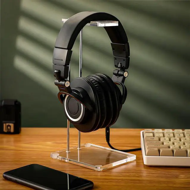 Alt view image 6 of 7 - Acrylic Headphone Stand Headset Holder for Desk, Clear Acrylic Gaming Headset Stand Universal Headphone Holder for Desktop Display Office Accessories, with Metal Hardware(Rectangle)