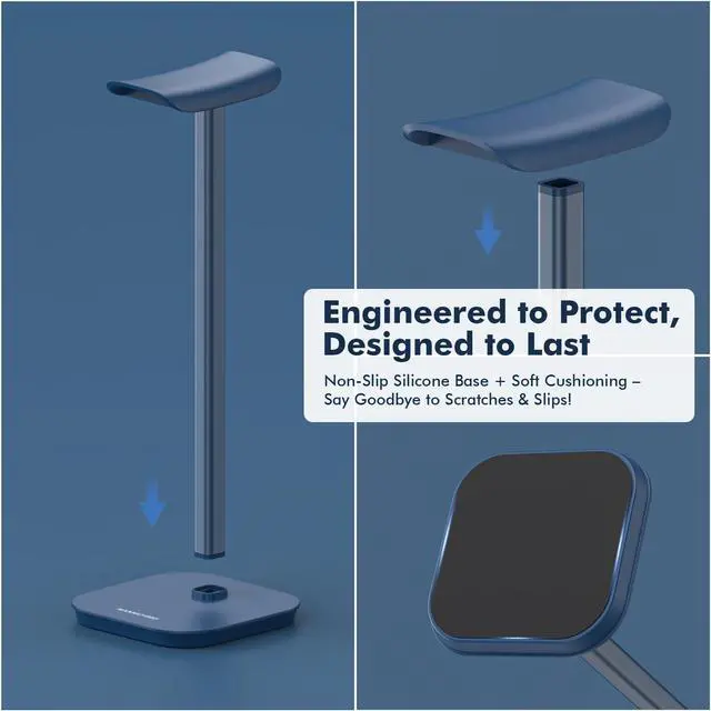 Alt view image 5 of 7 - Headphone Stand, Desktop Headset Holder Heavy Base Desk Earphone Stand Aluminum Gaming Headset Hanger Rack for AirPods Max, AirPods, AirPods Pro, Sony, Beats, Bose, Razer and More(Blue)