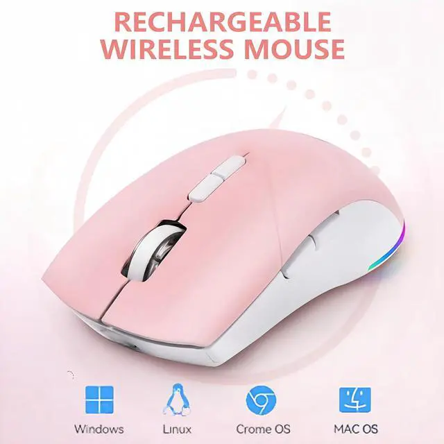 Alt view image 5 of 7 - Wireless Mouse, Bluetooth Mouse for Laptop, Rechargeable, Dual Mode (BT 5.2 + 2.4G ) Silent Wireless Bluetooth Pnk Mouse, Laptop Mouse,Ergonomic Design, 3-Level Adjustable DPI Mouse for iPad, Mac, PC