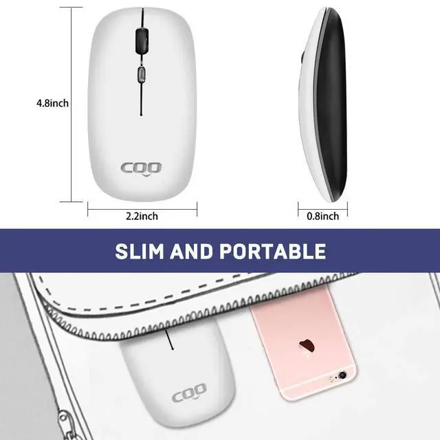 Alt view image 7 of 7 - Wireless Mouse, Slim Rechargeable Bluetooth Mouse with LED