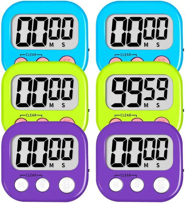 Main image of Digital Kitchen Classroom Timers for Kids Cooking 6pcs Blu Grn Pur