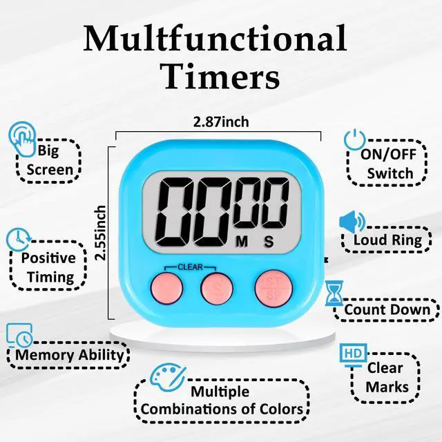 Alt view image 7 of 7 - Digital Kitchen Classroom Timers for Kids Cooking 6pcs Blu Grn Pur