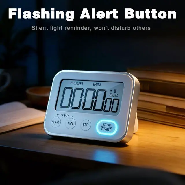 Alt view image 6 of 6 - Digital Kitchen Timer Magnetic Loud Alarm, Large LCD Screen Silent/Beeping Multi-Function for Teachers Classroom Kids, Silver
