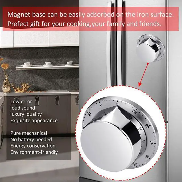 Alt view image 5 of 7 - Kitchen Timers for Cooking, Chef Cooking Timer Clock with Loud Alarm - Magnetic Backing 100% Mechanical Desk Timer - No Batteries Required, Countdown Reminder Magnetic - Exquisite Stainless Steel Body