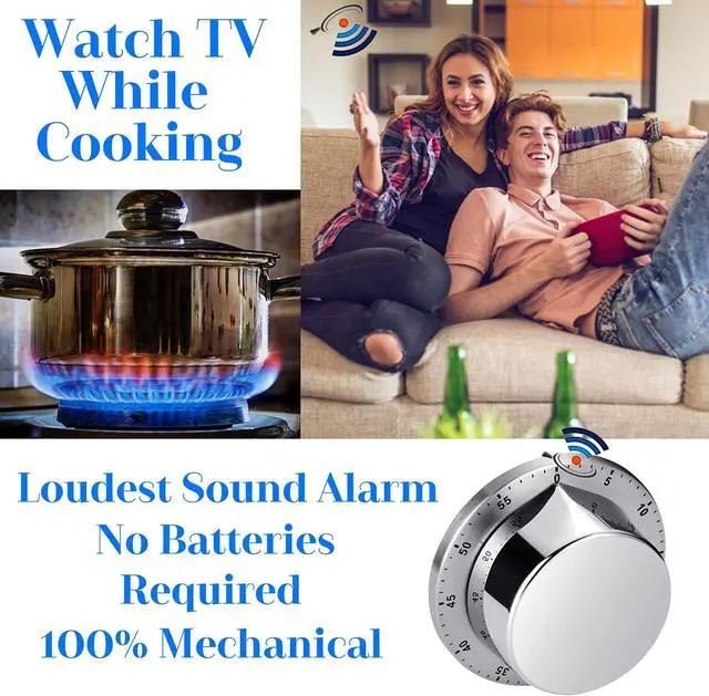 Alt view image 7 of 7 - Kitchen Timers for Cooking, Chef Cooking Timer Clock with Loud Alarm - Magnetic Backing 100% Mechanical Desk Timer - No Batteries Required, Countdown Reminder Magnetic - Exquisite Stainless Steel Body