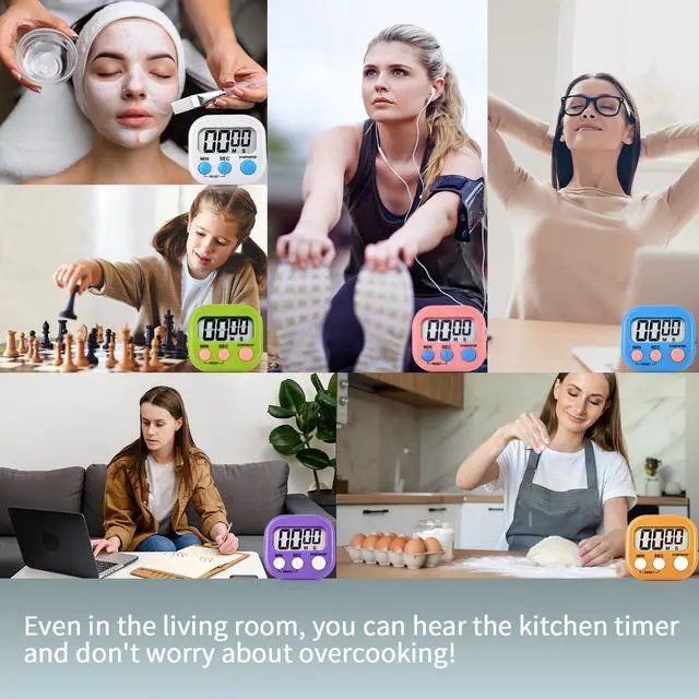 Alt view image 7 of 7 - 6 Pack Digital Kitchen Timer Magnetic Digital Timer with Big Display Loud Ring Cooking Timers for Cooking, Game, Gym, Break Time, Classroom(6, Multicolor)