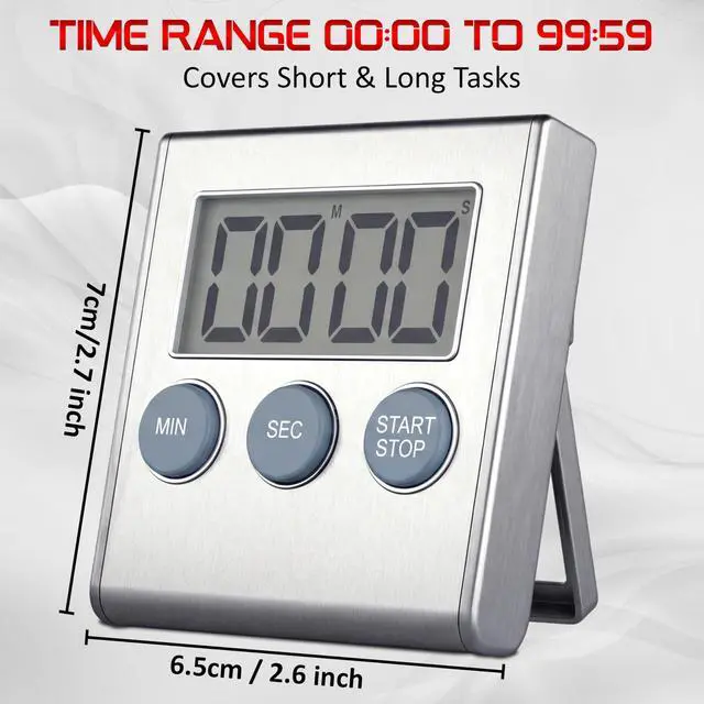 Alt view image 2 of 7 - Digital Kitchen Timer with Loud 80dB Alarm & Large Display