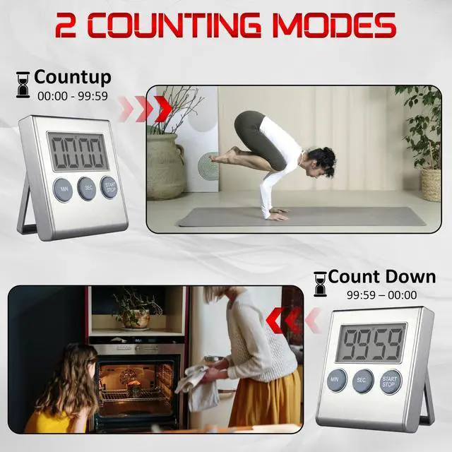 Alt view image 4 of 7 - Digital Kitchen Timer with Loud 80dB Alarm & Large Display