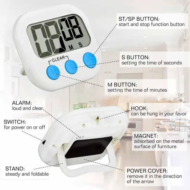Alt view image 3 of 6 - 6 Pack Large Screen Digital Kitchen Timer, Magnetic Timer, Big Digits Loud Alarm, Count Up/Down, ON/Off Switch, Teachers, Classroom, Cooking, Baking