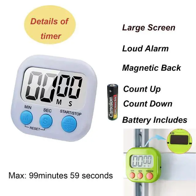 Alt view image 4 of 6 - 6 Pack Large Screen Digital Kitchen Timer, Magnetic Timer, Big Digits Loud Alarm, Count Up/Down, ON/Off Switch, Teachers, Classroom, Cooking, Baking