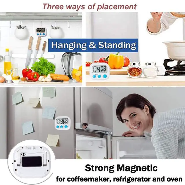 Alt view image 5 of 6 - 6 Pack Large Screen Digital Kitchen Timer, Magnetic Timer, Big Digits Loud Alarm, Count Up/Down, ON/Off Switch, Teachers, Classroom, Cooking, Baking