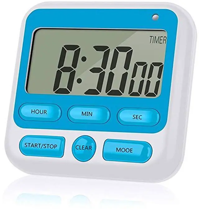 Main image of Upgraded Digital Kitchen Timer, ON/Off Switch, 12/24 Hour Clock and Silent Timers, Count Up & Count Down for Kids Teachers Cooking Games Office, Large LCD Display, Loud Alarm and Strong Magnet (Blue)