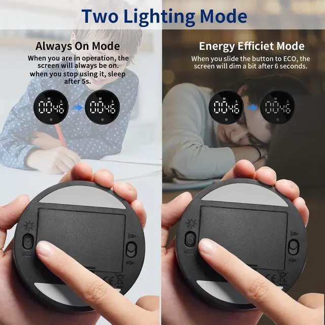Alt view image 3 of 7 - Kitchen Timer Magnetic Classroom Timer for Kids, Rotation Countdown Countup Timer Large LED Display with Volume & Brightness Adjustable for Cooking/Exercise, Easy to Use Even for Seniors or Children